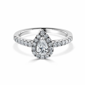 Platinum Pear Shaped Halo Cluster Ring with Diamond Shoulders texture-diamond  