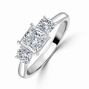 Platinum Princess Cut & 2-Round Brilliant Cut Diamond Trilogy Ring texture-diamond  