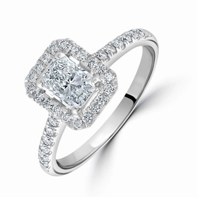 Platinum Radiant Cut Diamond Octagonal Halo Cluster Ring with Diamond Shoulders texture-diamond  