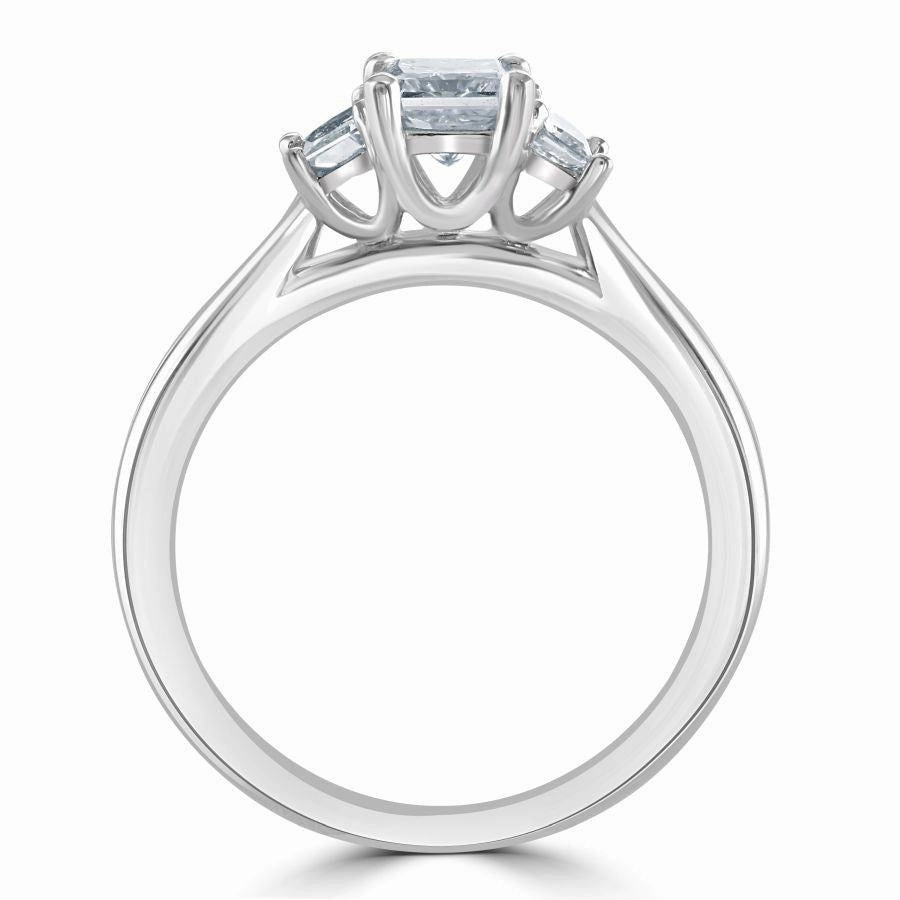 Platinum Rectangular & Trapiezoid Cut Diamond Trilogy Ring