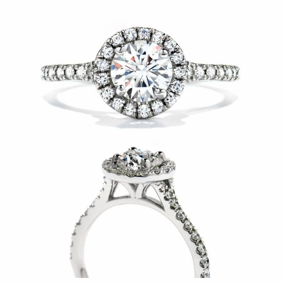 Platinum Round Brilliant Cut Diamond Halo Cluster Ring texture-diamond  
