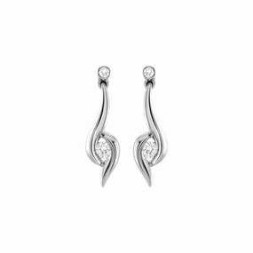 Platinum Solitaire Round Brilliant Cut Diamond Crossover Drop Earrings texture-diamond  