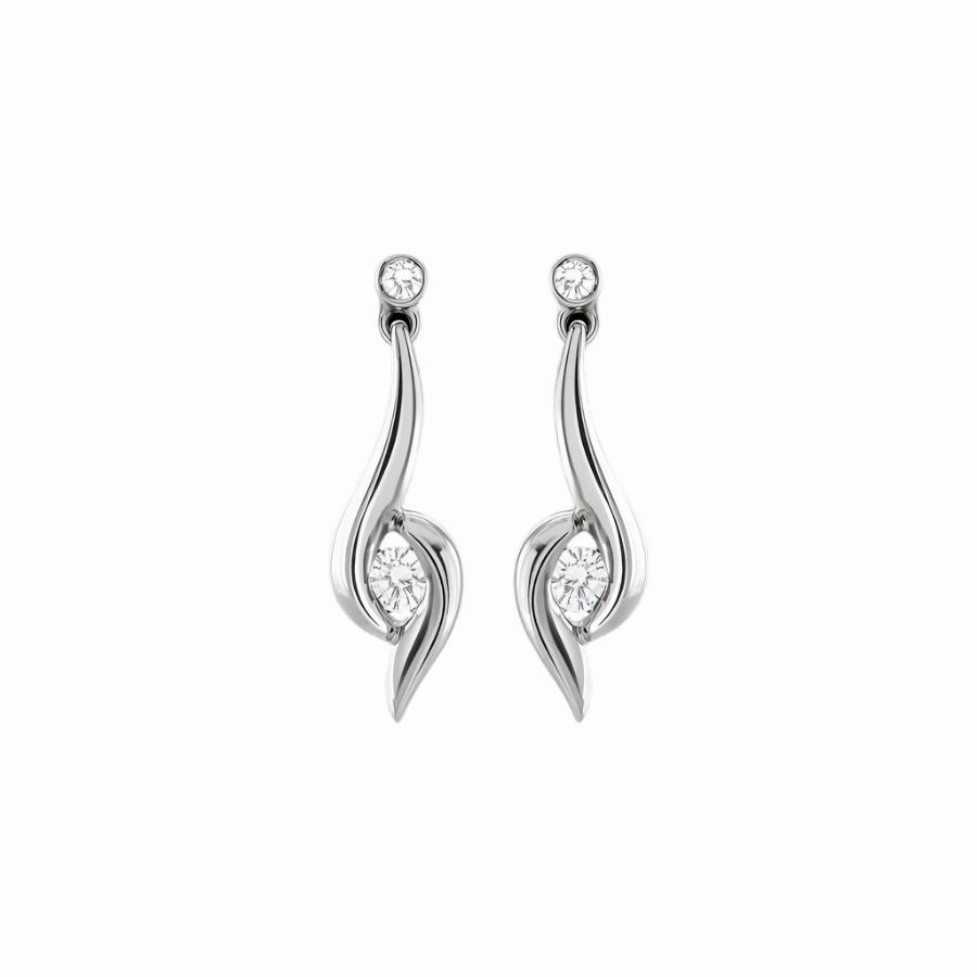 Platinum Solitaire Round Brilliant Cut Diamond Crossover Drop Earrings texture-diamond  