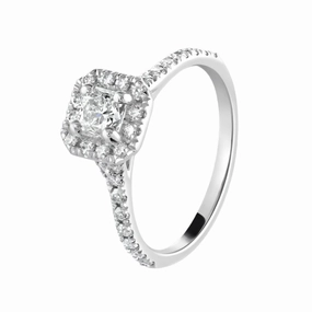 Platinum Trascend Princess Cut Diamond Halo Cluster Ring with Diamond Shoulders texture-diamond  