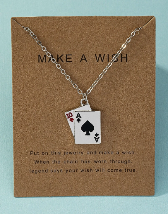 Playing Cards Drop Pendant Necklace texture-rose-gold  