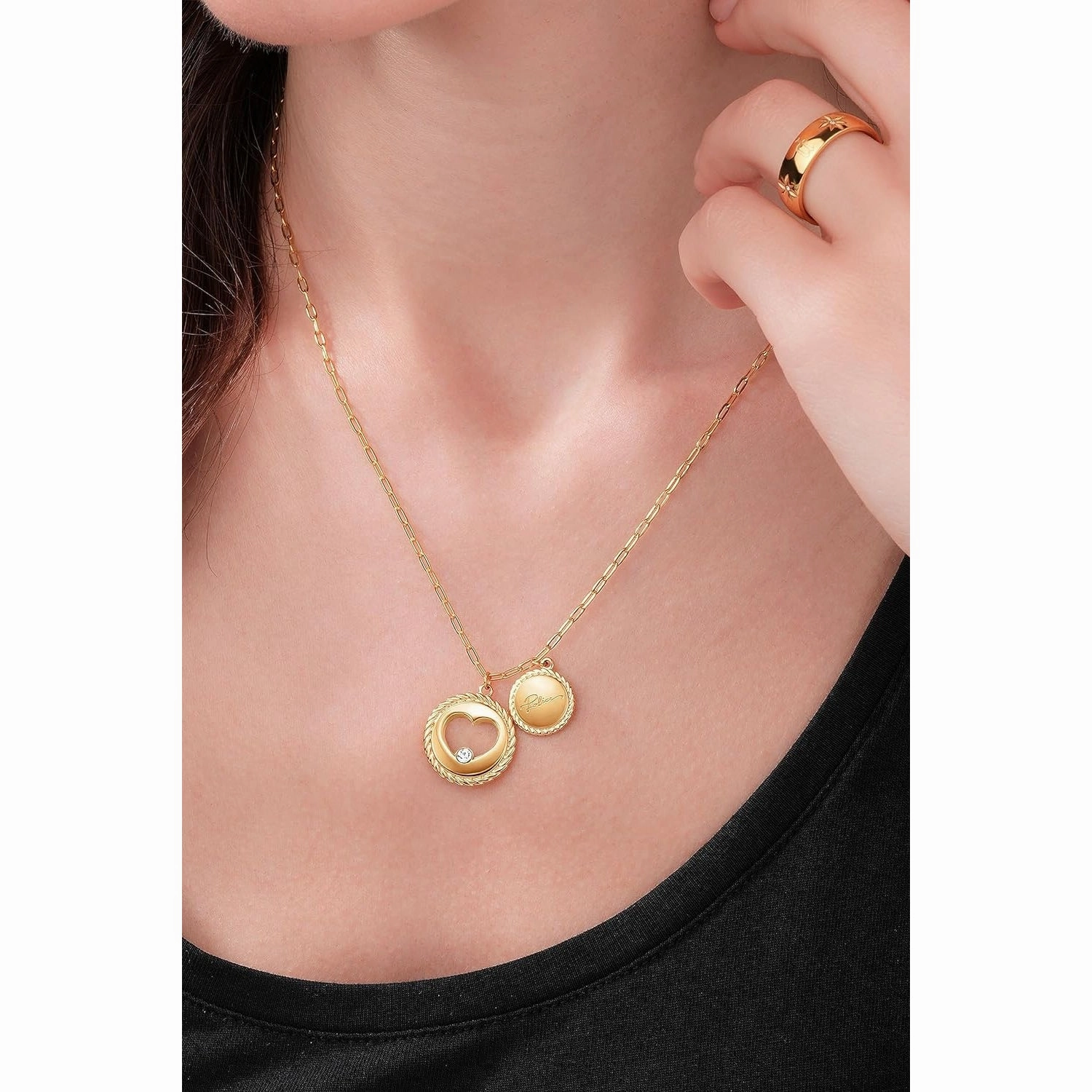 Police Amour Gold Plated Ladies Necklace With Heart Charms and Crystals