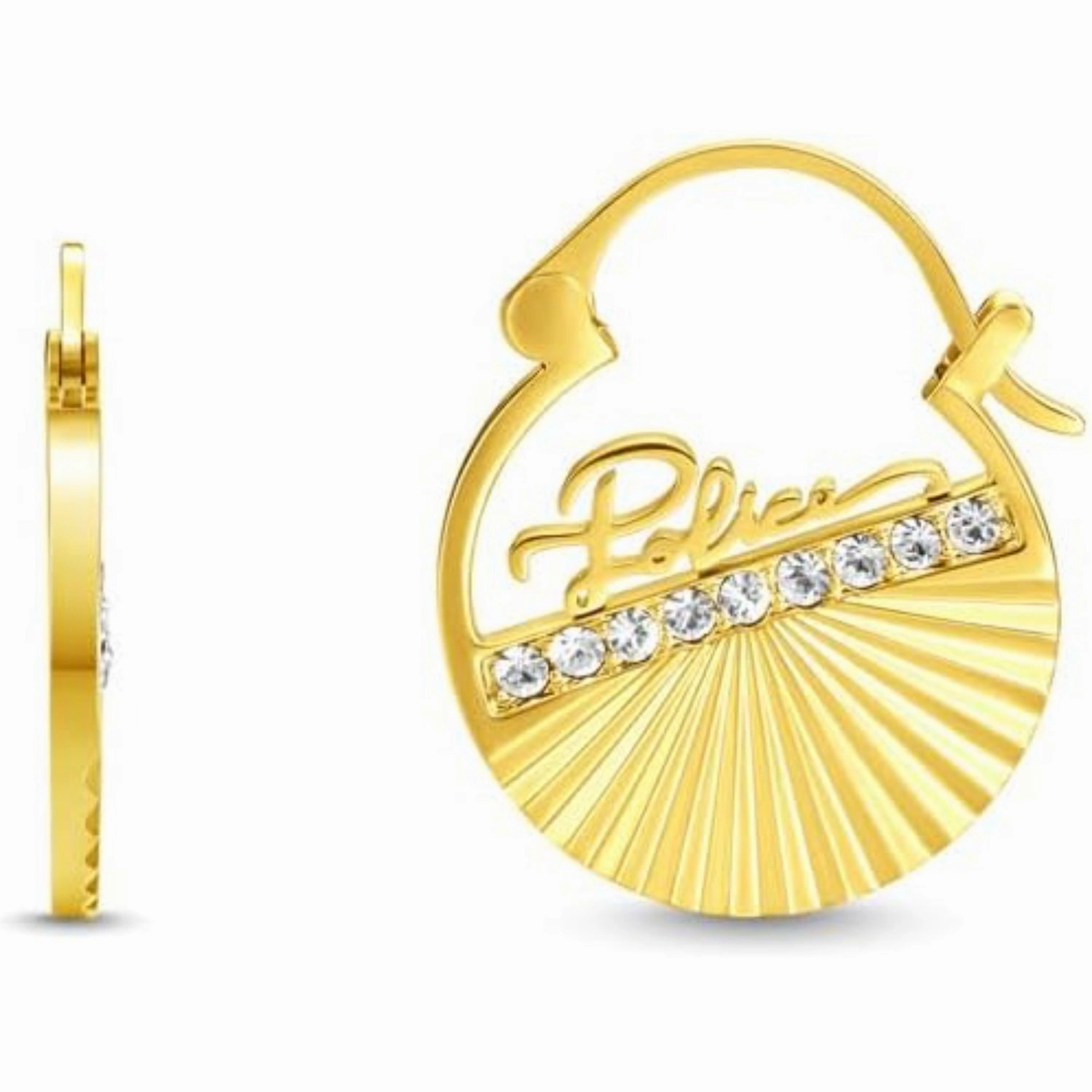 Police Seashell Ladies Gold Plated Earrings with Crystals