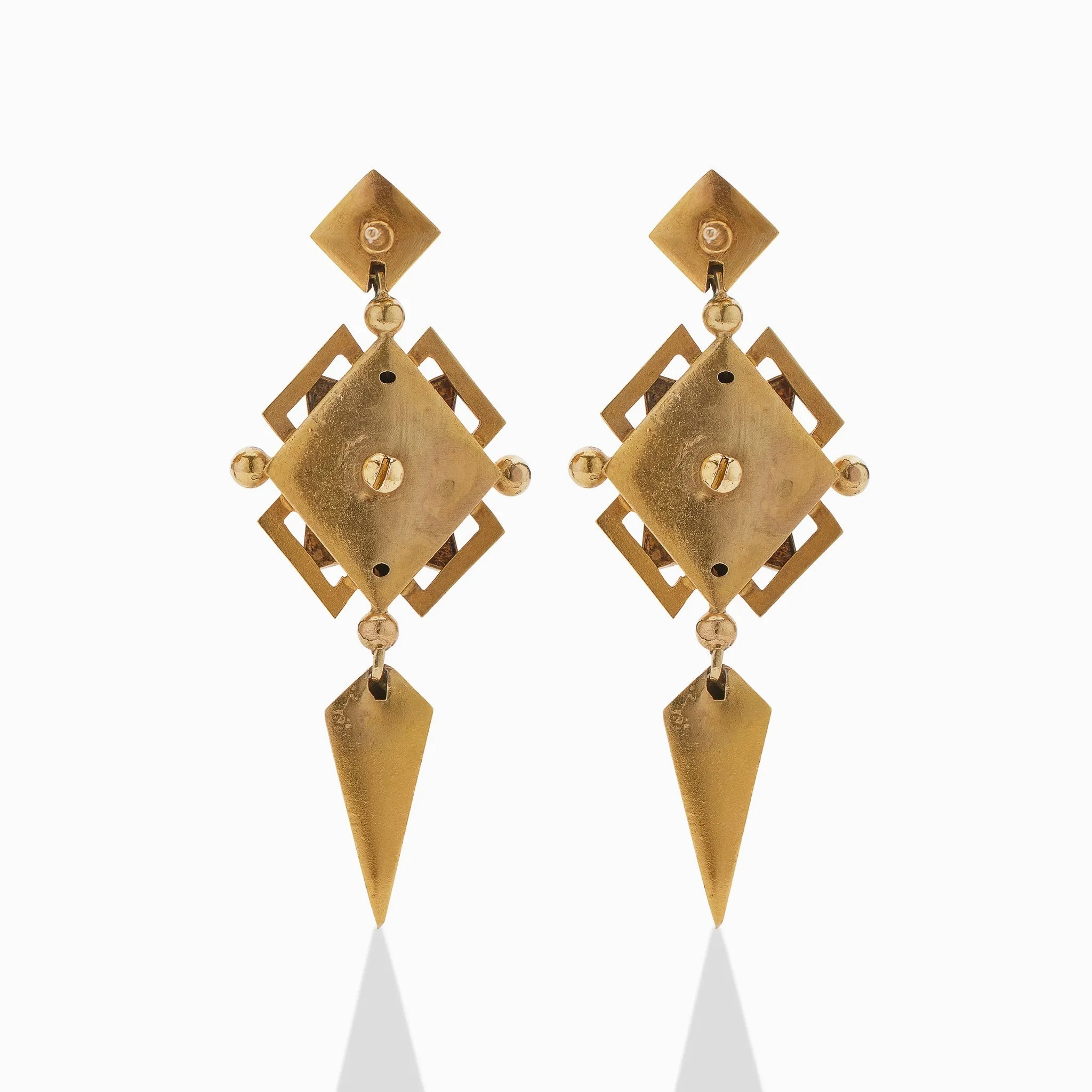 Polychrome Enamel 18K Gold Geometric Pendant Earrings