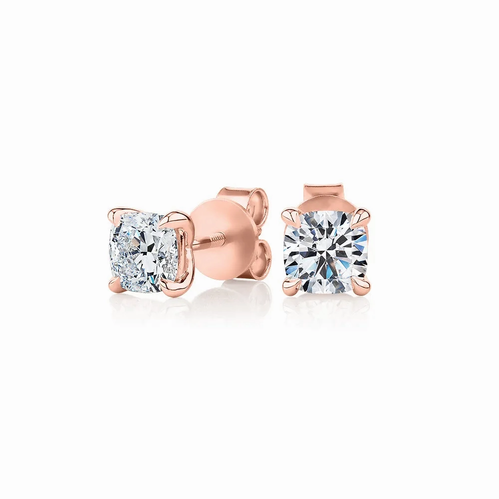 Premium Certified Lab-Grown Diamond, 1.40 carat TW cushion stud earrings in 18 carat rose gold