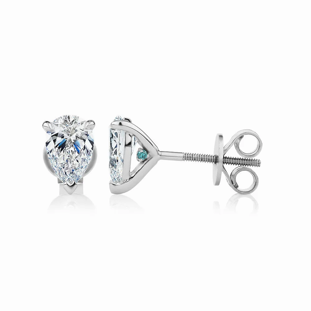 Premium Certified Lab-Grown Diamond, 1.40 carat TW pear stud earrings in 14 carat white gold