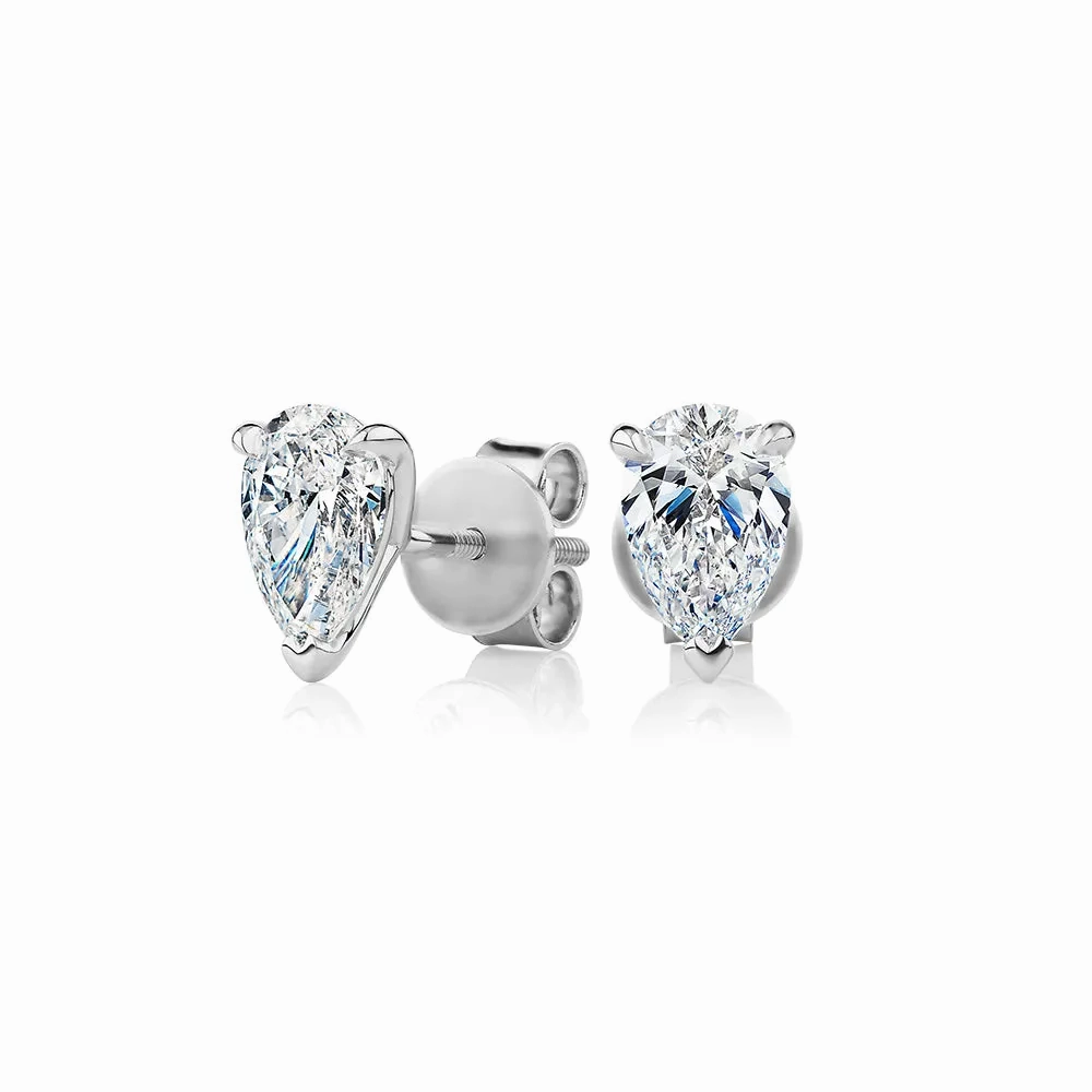 Premium Certified Lab-Grown Diamond, 1.40 carat TW pear stud earrings in 14 carat white gold