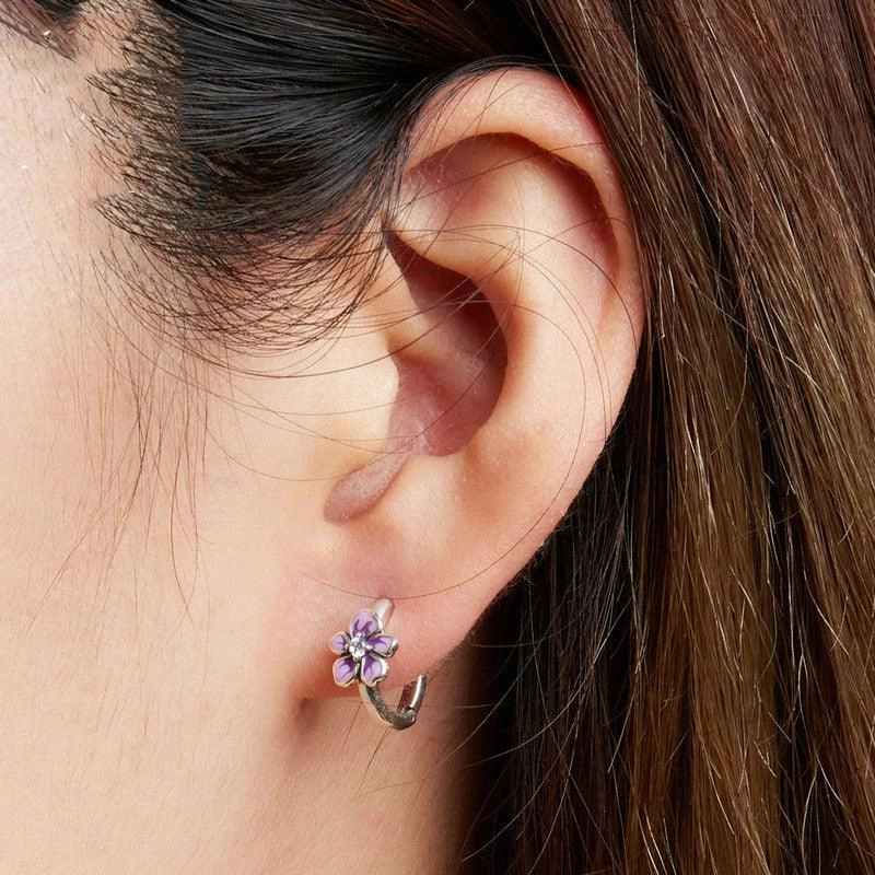 Purple Gradient Oil Dropping Zircon Simple Petal Earrings 