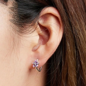 Purple Gradient Oil Dropping Zircon Simple Petal Earrings 