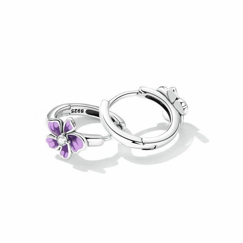 Purple Gradient Oil Dropping Zircon Simple Petal Earrings