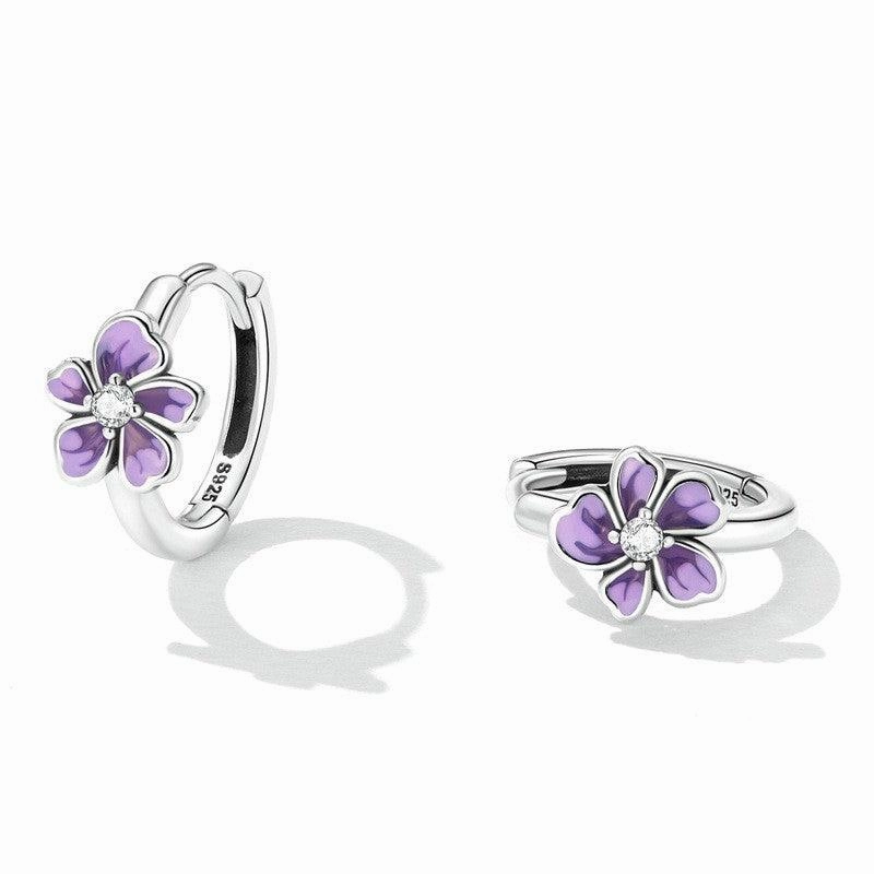 Purple Gradient Oil Dropping Zircon Simple Petal Earrings