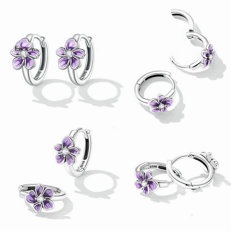 Purple Gradient Oil Dropping Zircon Simple Petal Earrings