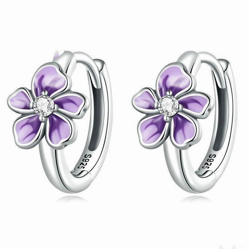 Purple Gradient Oil Dropping Zircon Simple Petal Earrings