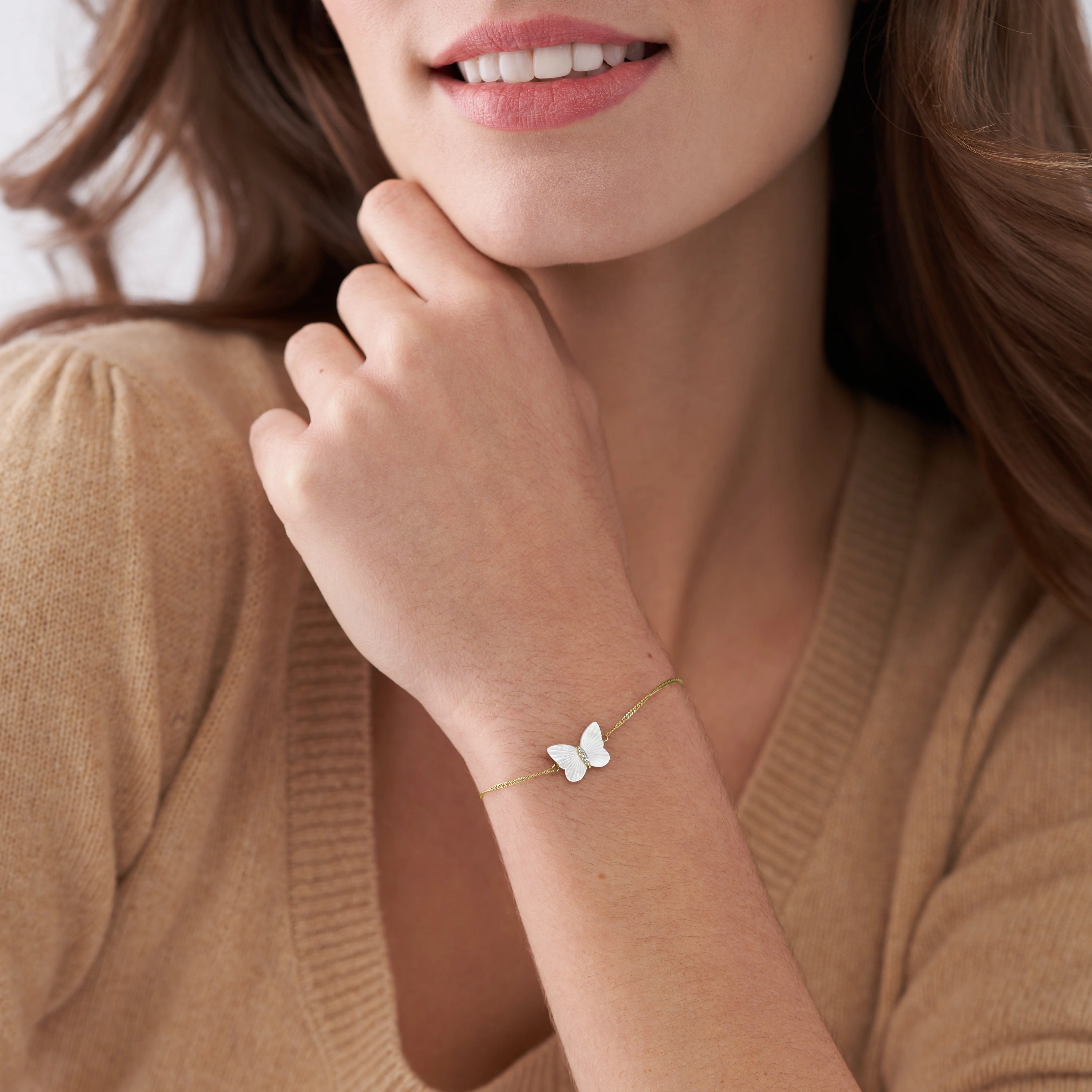 Radiant Wings White Mother of Pearl Butterfly Chain Bracelet