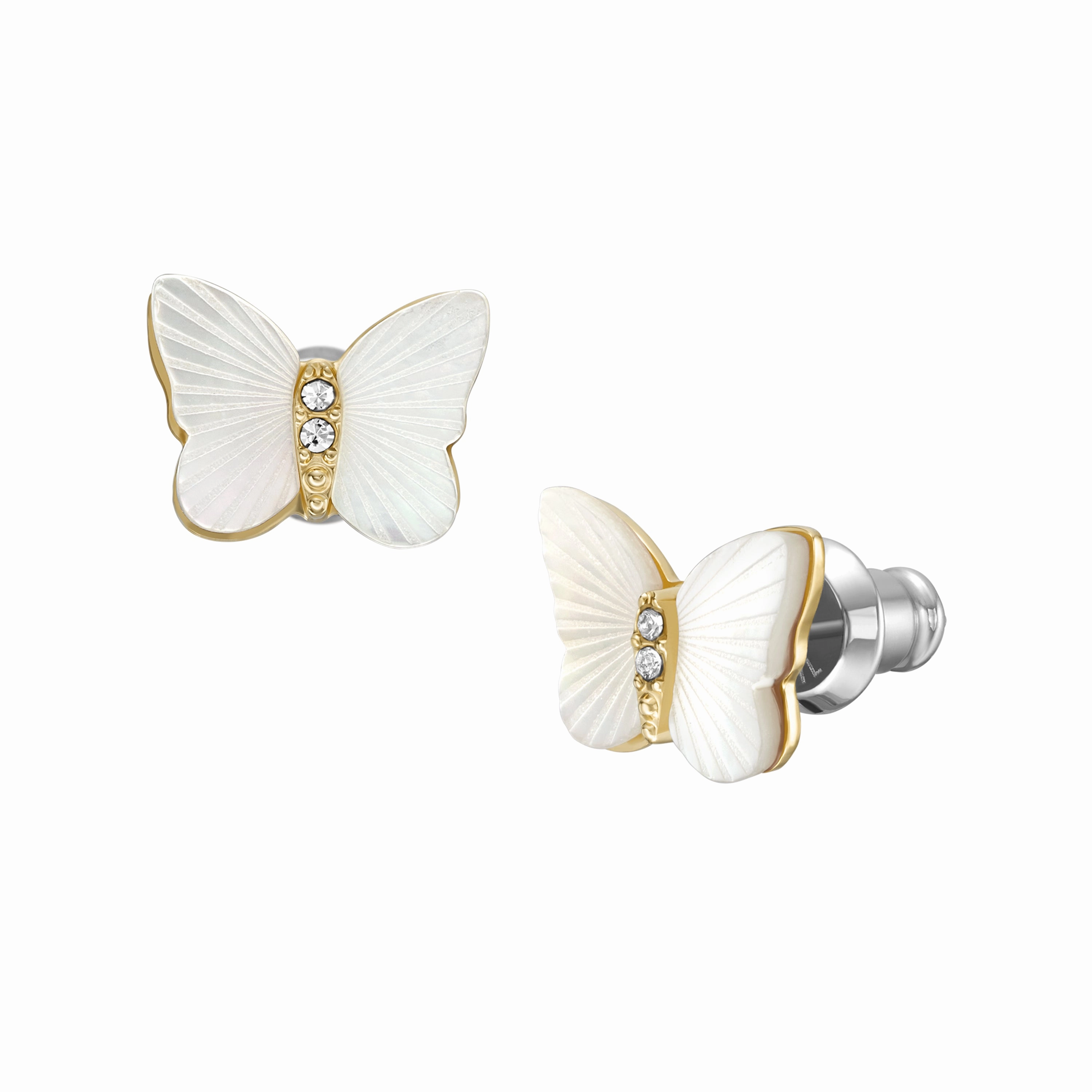 Radiant Wings White Mother of Pearl Stud Butterfly Earrings