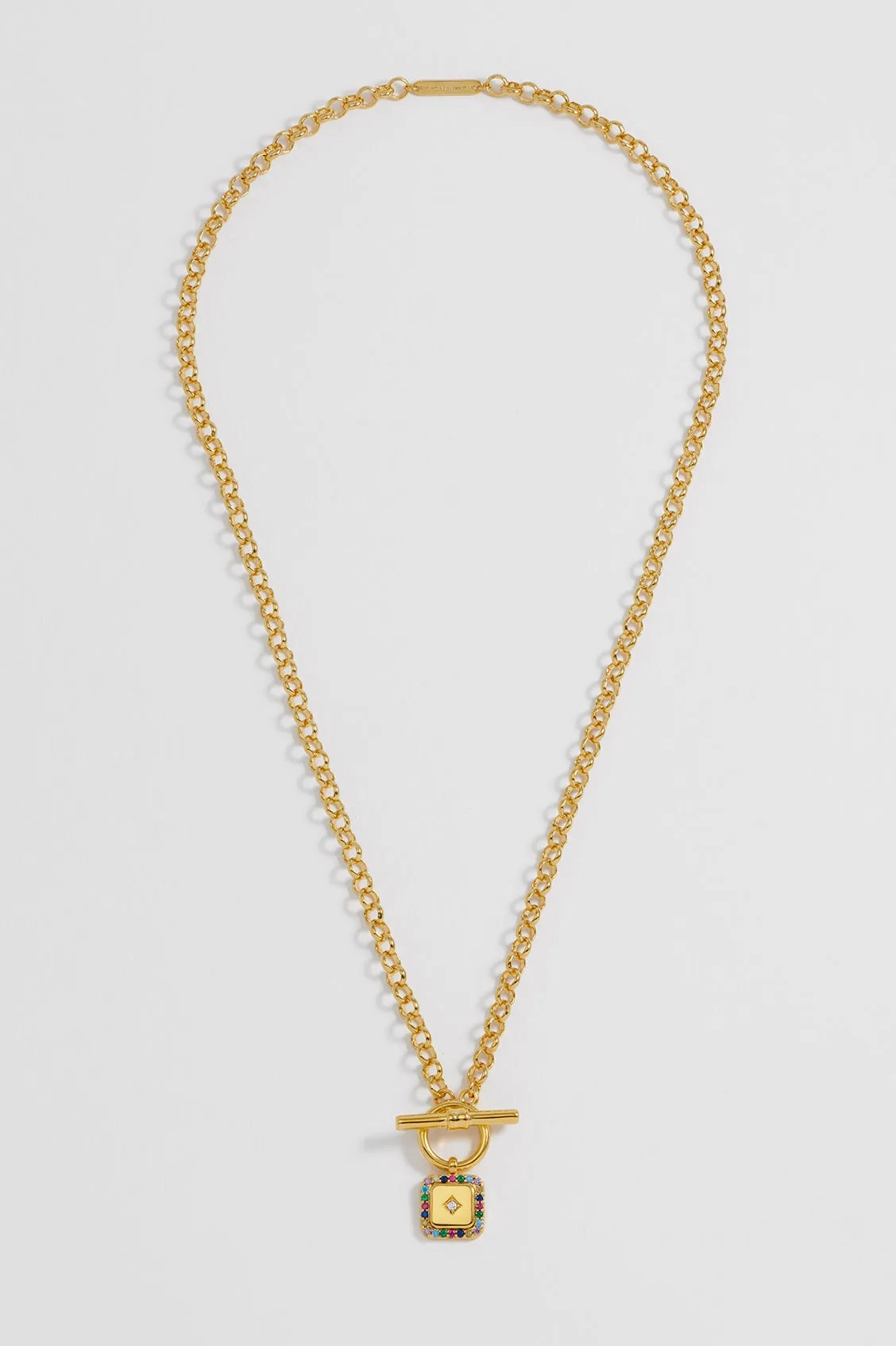 Rainbow Square Paperclip Link T-Bar Necklace