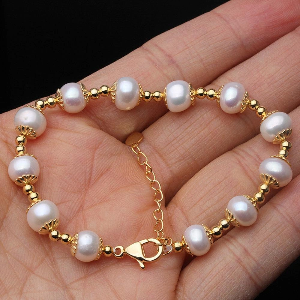 Real Freshwater Round Pearl Bracelet For Women Natural Pearl 
