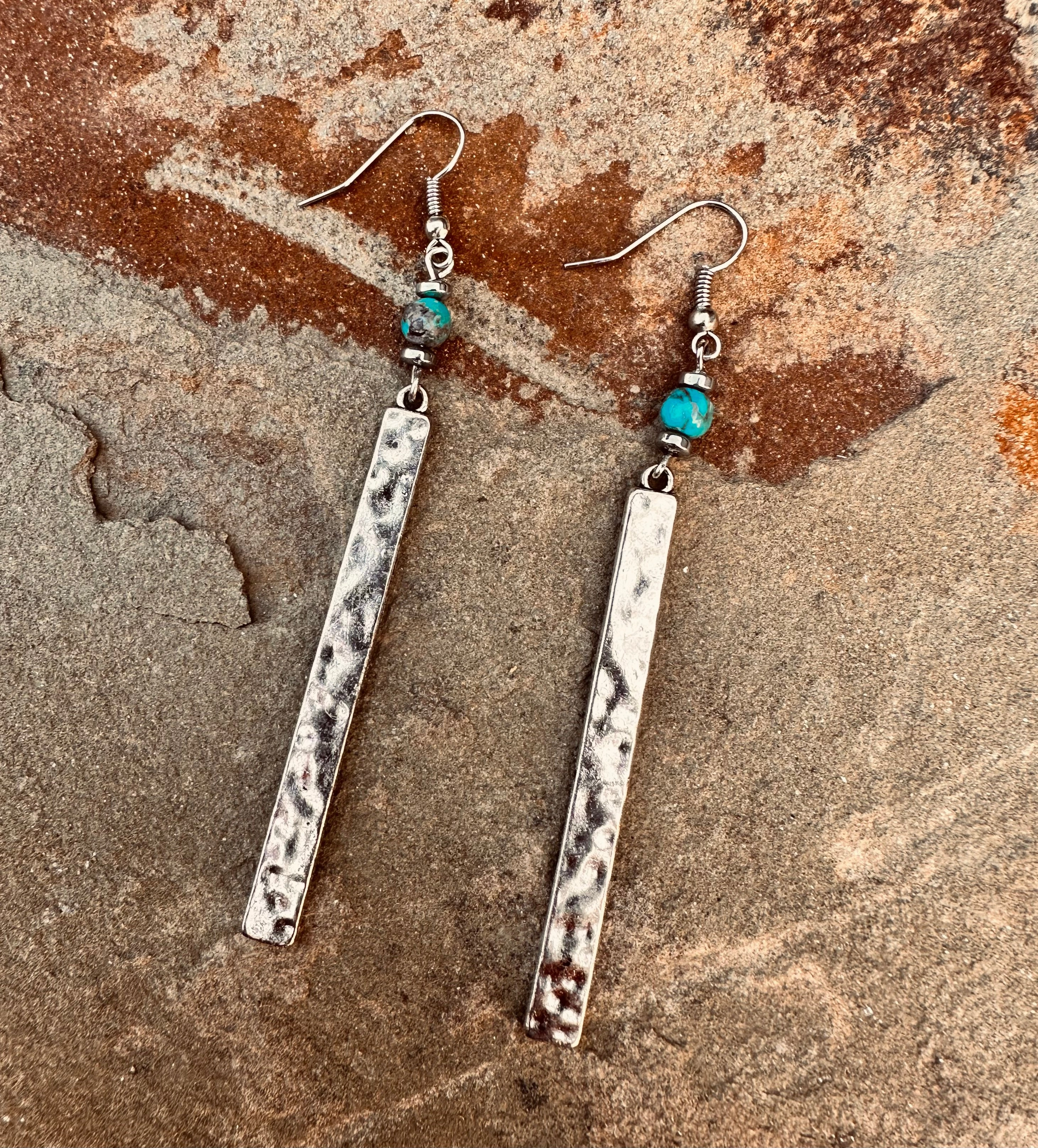 Real Turquoise Rectangle Dangle Earrings texture-rose-gold  
