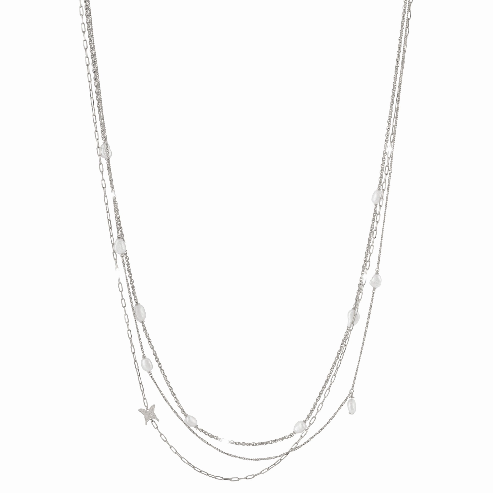 Rebecca Butterfly 925 Silver Necklace With Pearls fashion-jewelry  