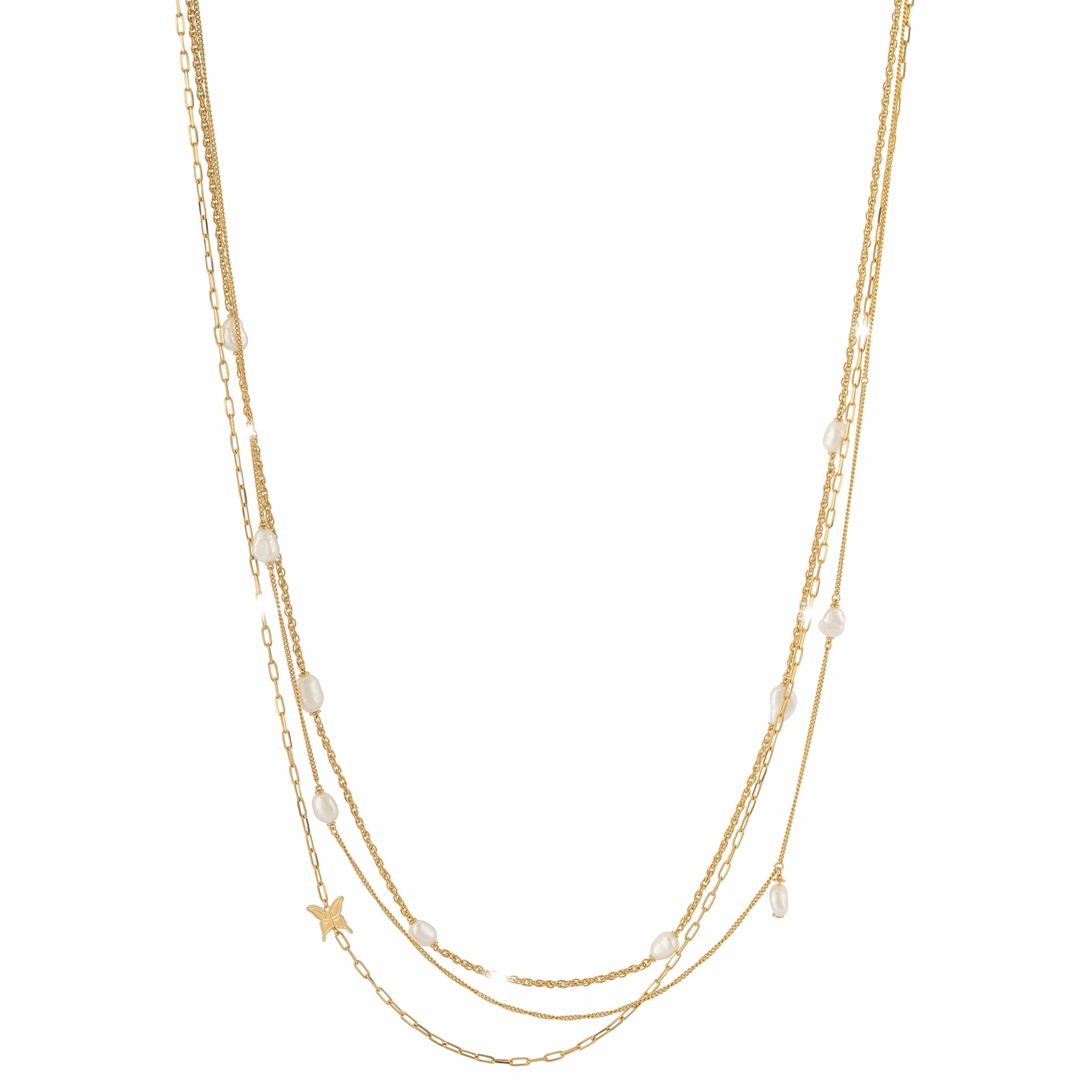 Rebecca Butterfly 925 Silver Necklace With Pearls