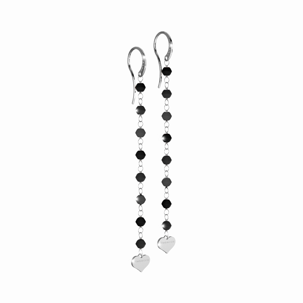 Rebecca Pepite 925 Silver Drop Earrings Hydrothermal With Black Stone 