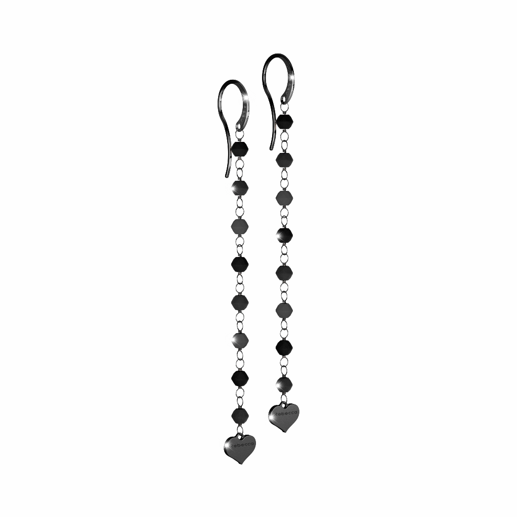 Rebecca Pepite 925 Silver Drop Earrings Hydrothermal With Black Stone