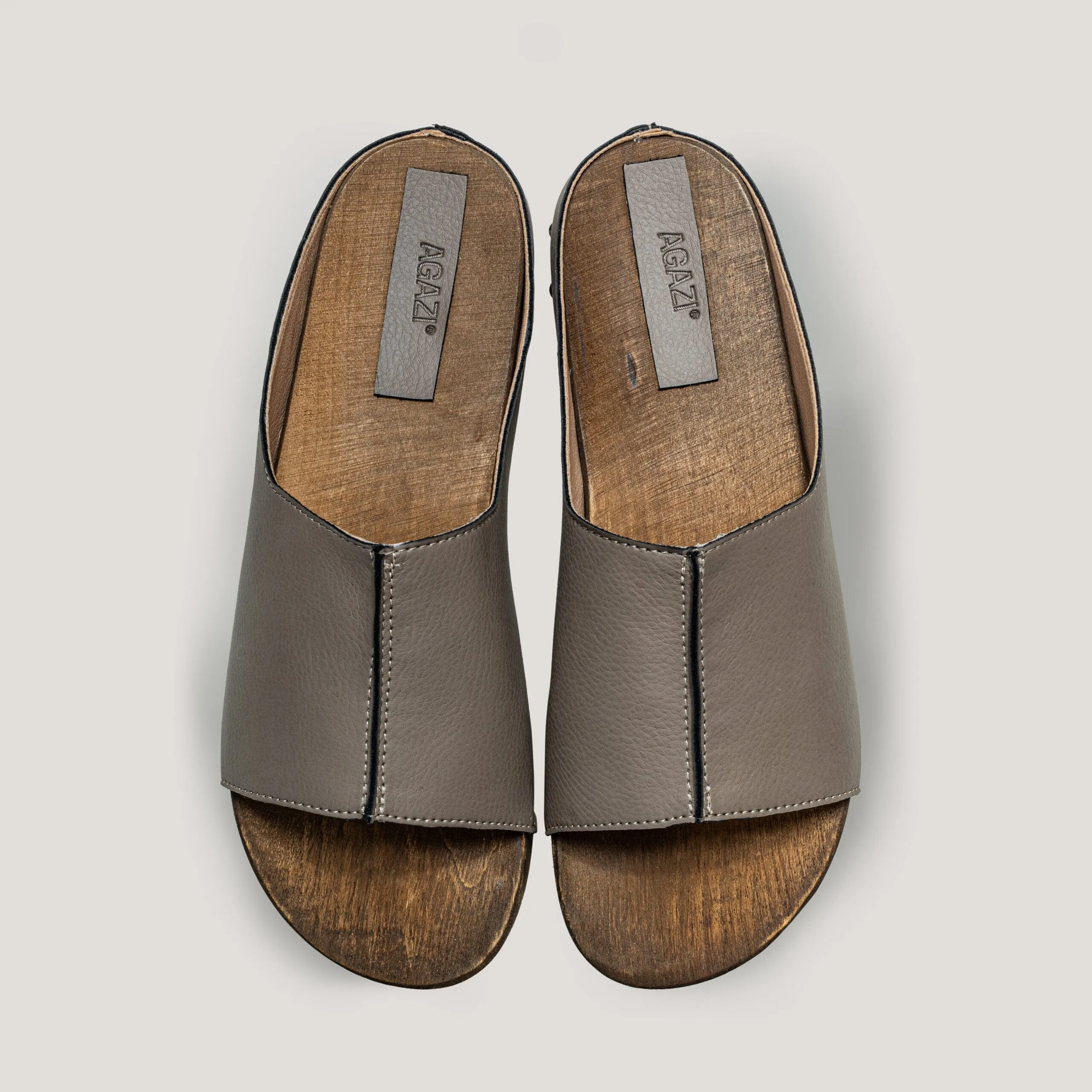 Recycelte Vegane Leder Holz Vegane Clogs | Khaki