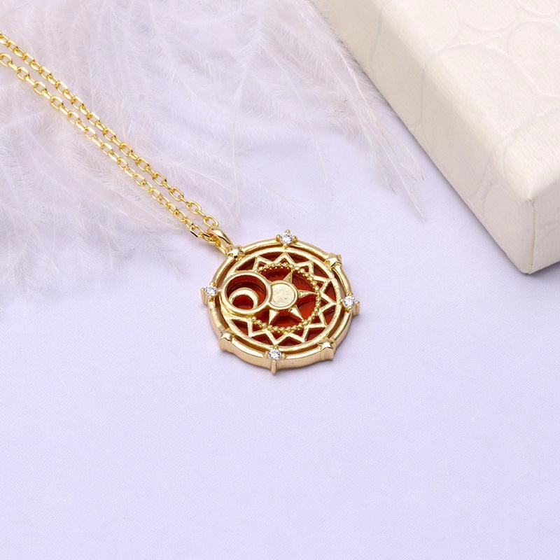 Red Agate Star Moon Collar Necklace