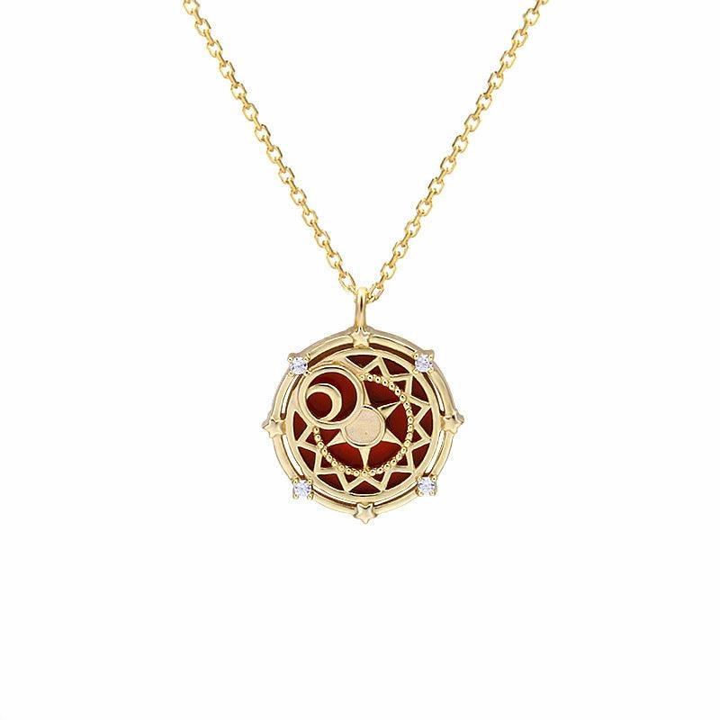 Red Agate Star Moon Collar Necklace