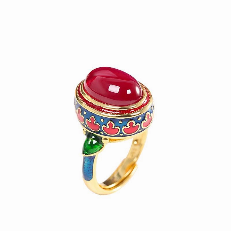 Red Corundum Ladies Ring S925 Silver Ornaments Live Hand Ornaments