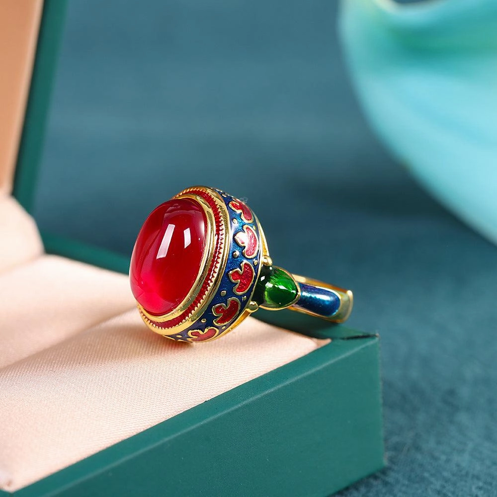 Red Corundum Ladies Ring S925 Silver Ornaments Live Hand Ornaments