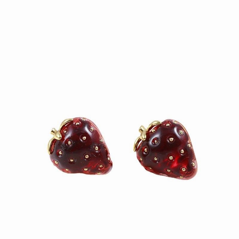 Red Resin Stereo Strawberry Stud For Girls
