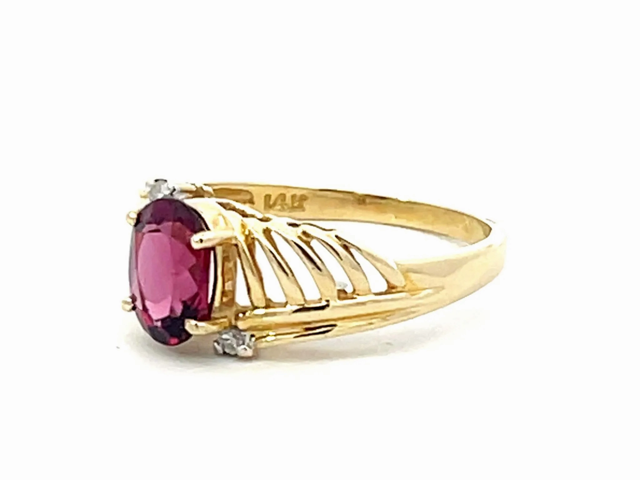 Red Rubellite Garnet and Diamond Ring in 14k Yellow Gold
