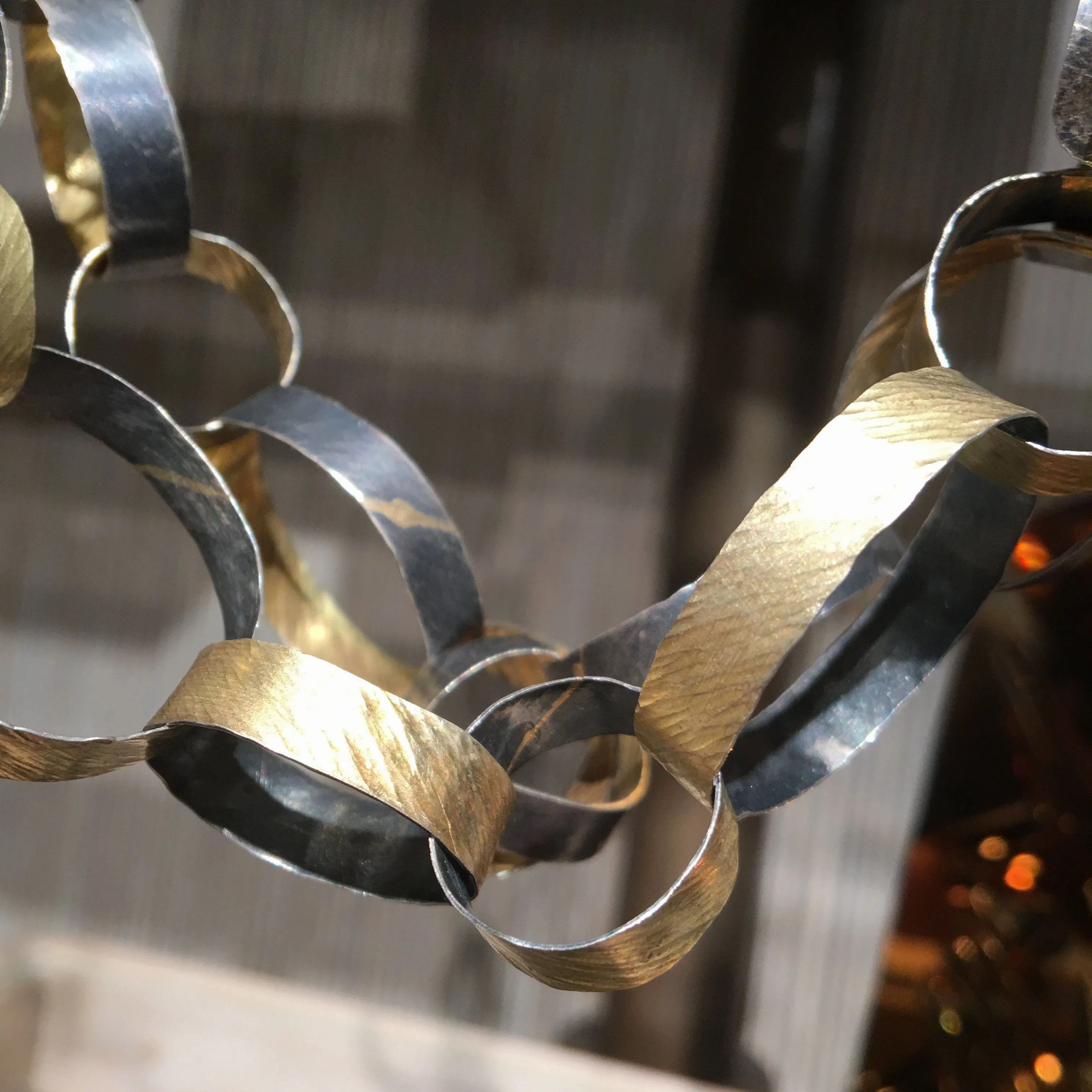 Reiko Ishiyama Linked Rings Silver Gold Handmade Necklace