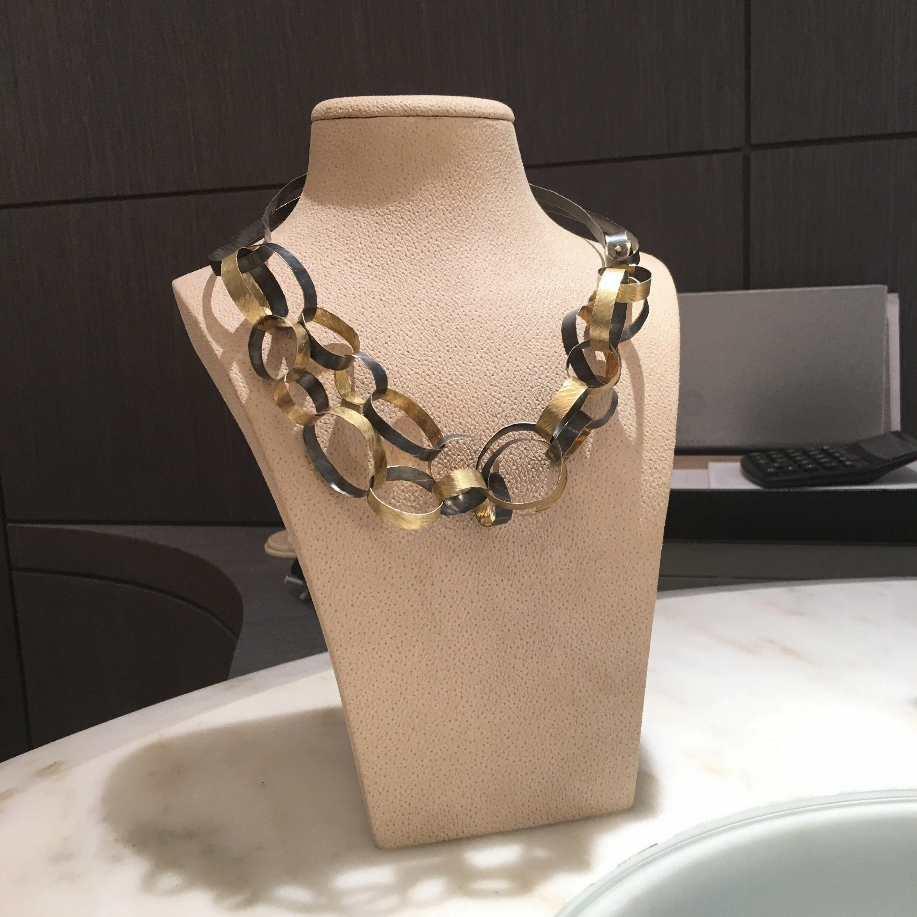 Reiko Ishiyama Linked Rings Silver Gold Handmade Necklace