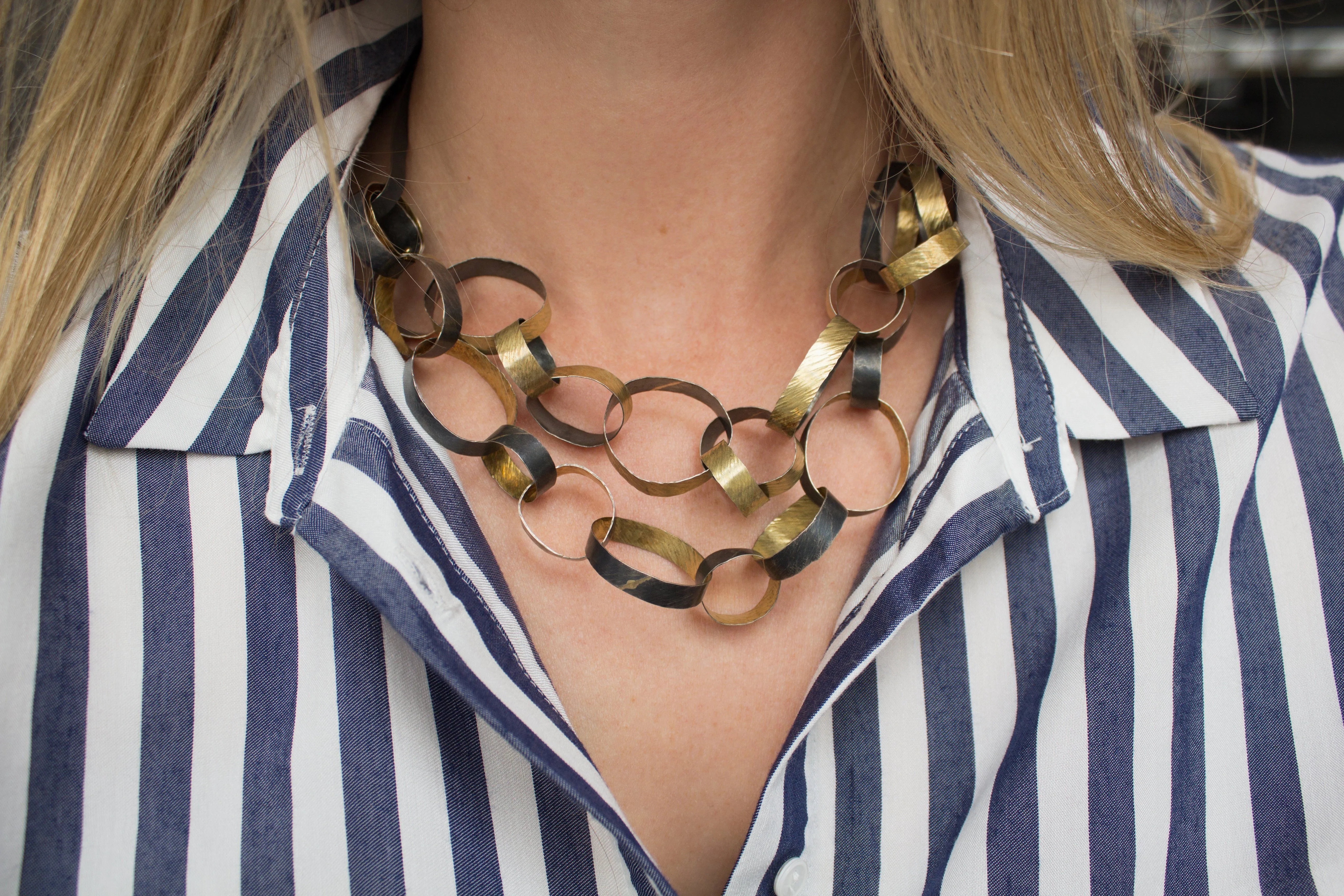 Reiko Ishiyama Linked Rings Silver Gold Handmade Necklace