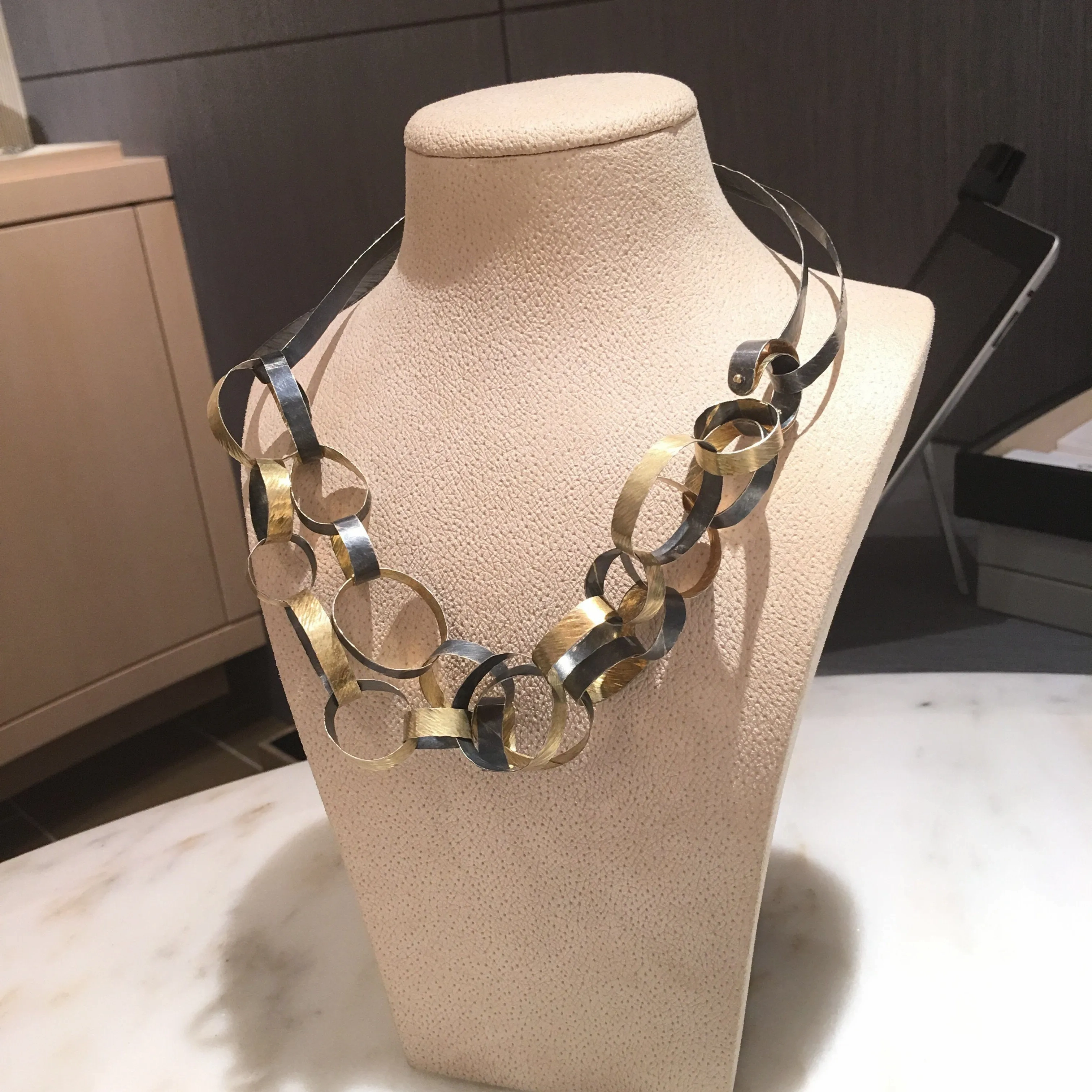 Reiko Ishiyama Linked Rings Silver Gold Handmade Necklace