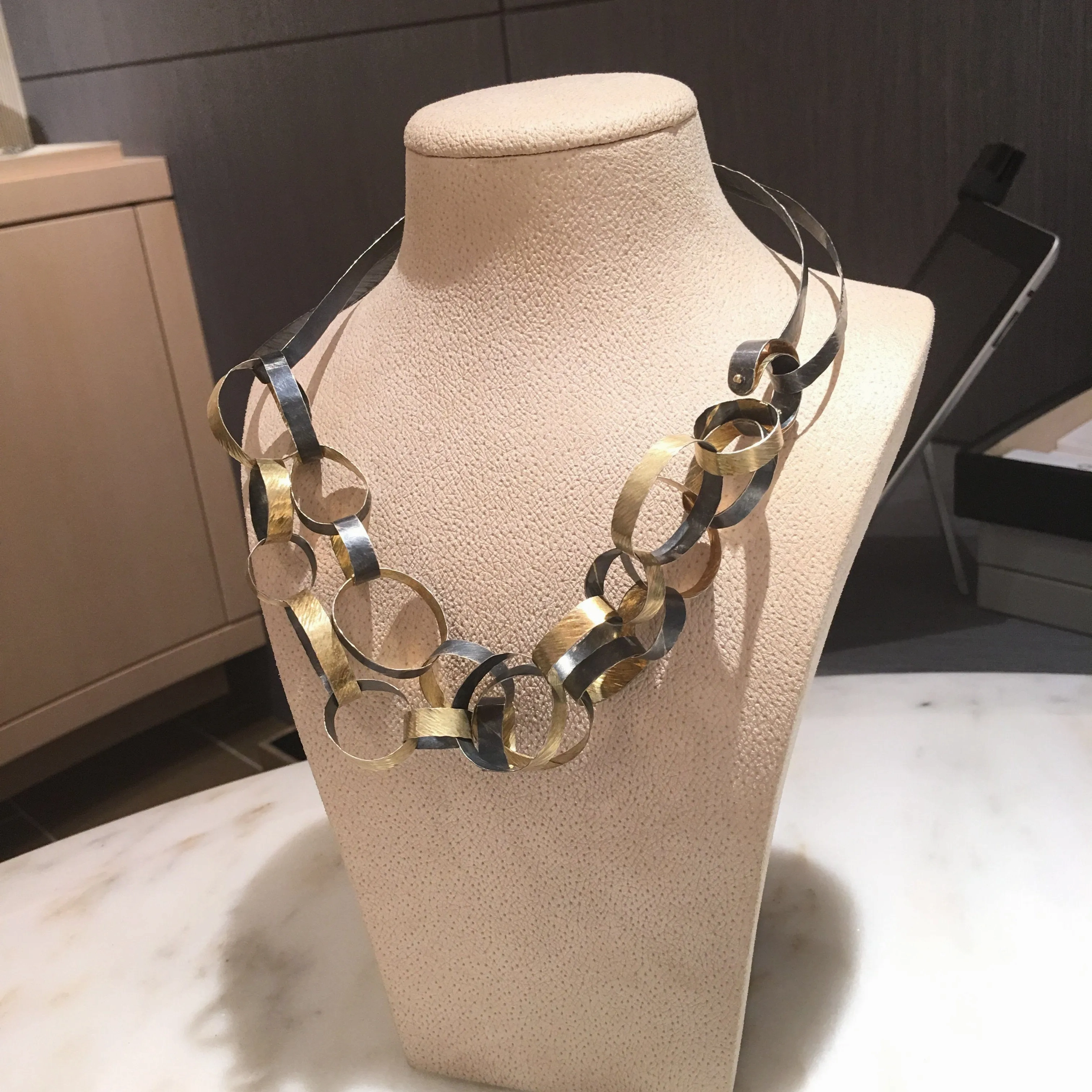 Reiko Ishiyama Linked Rings Silver Gold Handmade Necklace