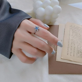 Retro Diamonds Snowflake S925 Sterling Silver Ring Sapphire 