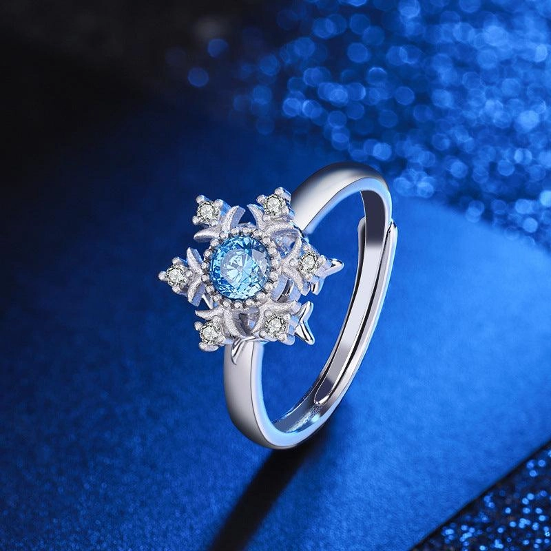 Retro Diamonds Snowflake S925 Sterling Silver Ring Sapphire