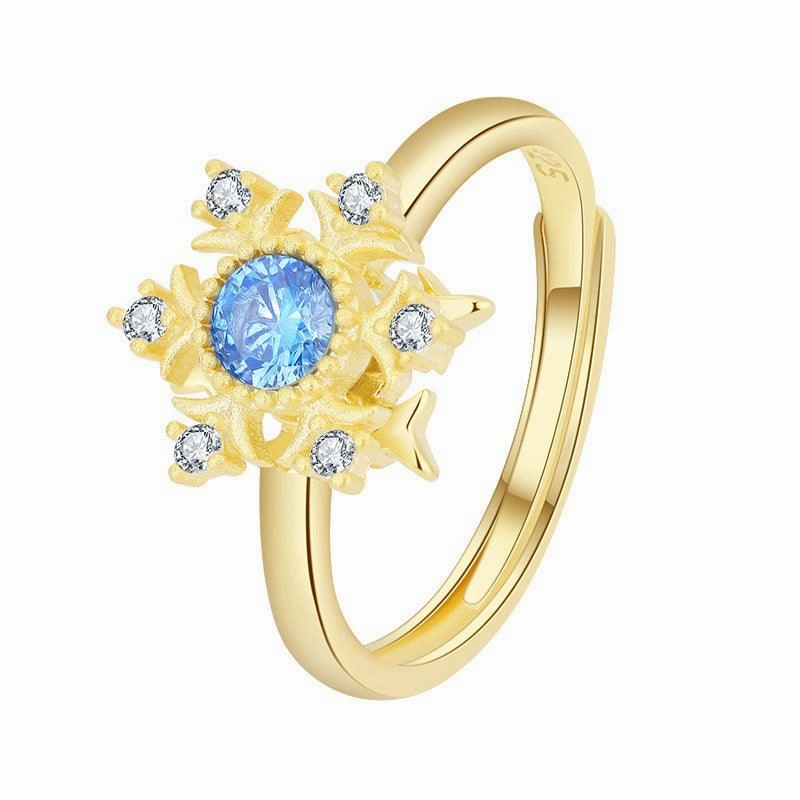 Retro Diamonds Snowflake S925 Sterling Silver Ring Sapphire