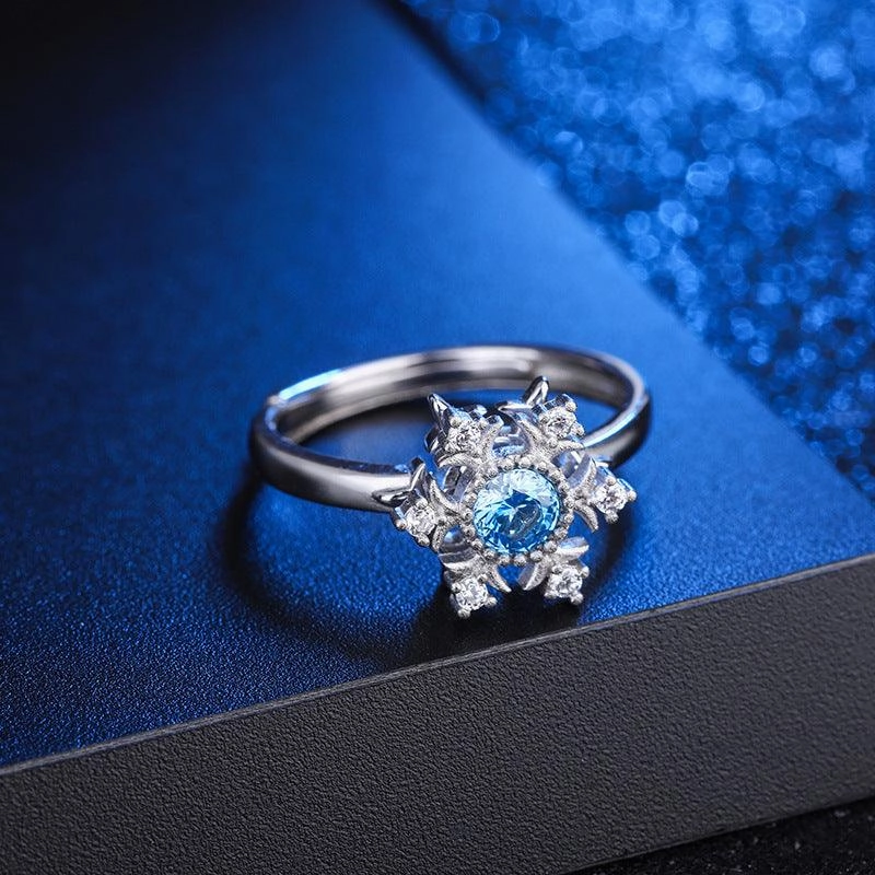 Retro Diamonds Snowflake S925 Sterling Silver Ring Sapphire