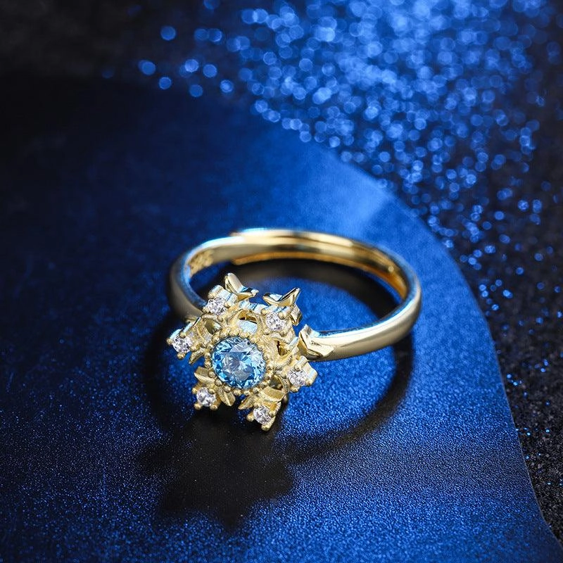 Retro Diamonds Snowflake S925 Sterling Silver Ring Sapphire