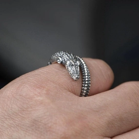 Retro Matte Craft Adjustable Ornament Crocodile Silver Ring 