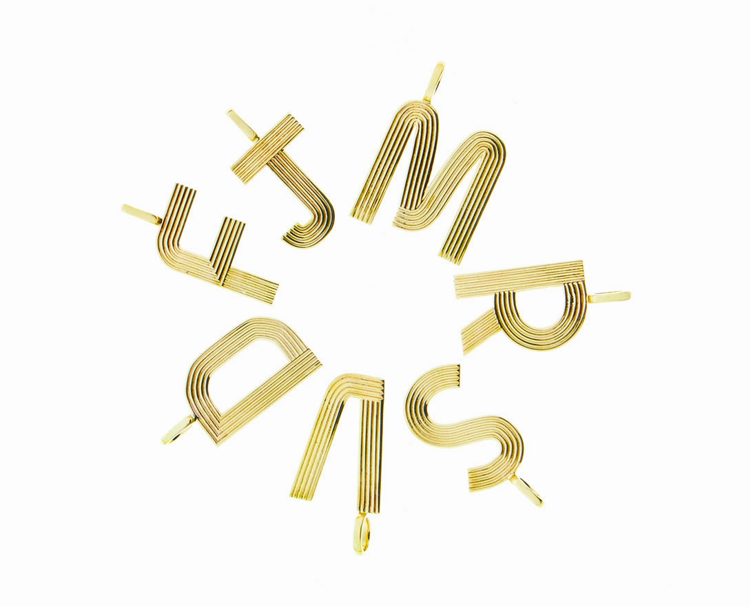 Retro style yellow 9K letter pendants