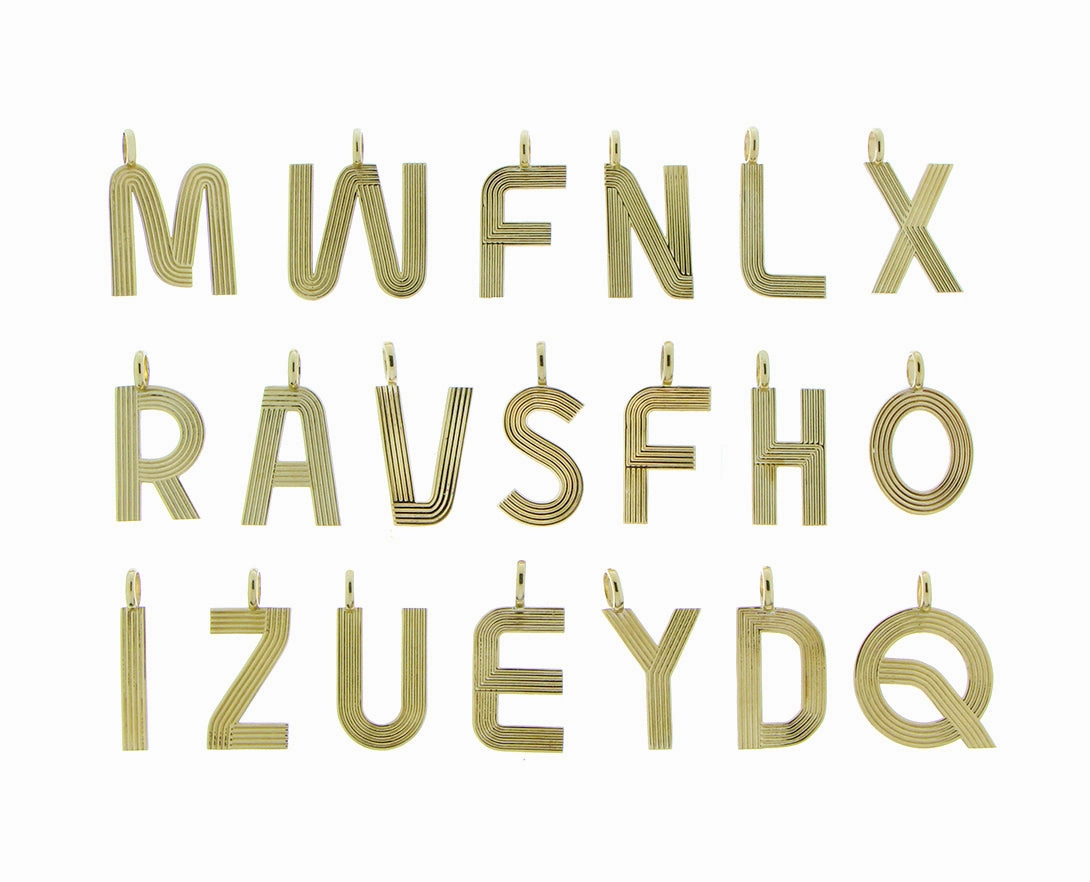 Retro style yellow 9K letter pendants
